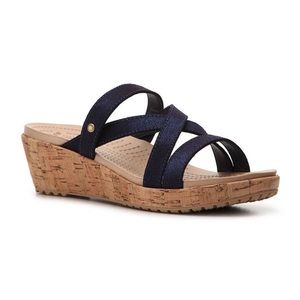 Crocs A Leigh Mini Black Shimmer Cork Wedge Sandal